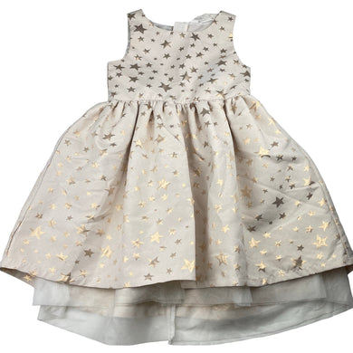Girls H&M, lined gold star party dress, light marks front skirt, FUC, size 5, L: 55cm