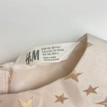 Load image into Gallery viewer, Girls H&amp;M, lined gold star party dress, light marks front skirt, FUC, size 5, L: 55cm