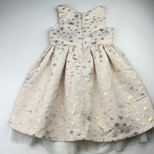 Load image into Gallery viewer, Girls H&amp;M, lined gold star party dress, light marks front skirt, FUC, size 5, L: 55cm