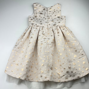 Girls H&M, lined gold star party dress, light marks front skirt, FUC, size 5, L: 55cm
