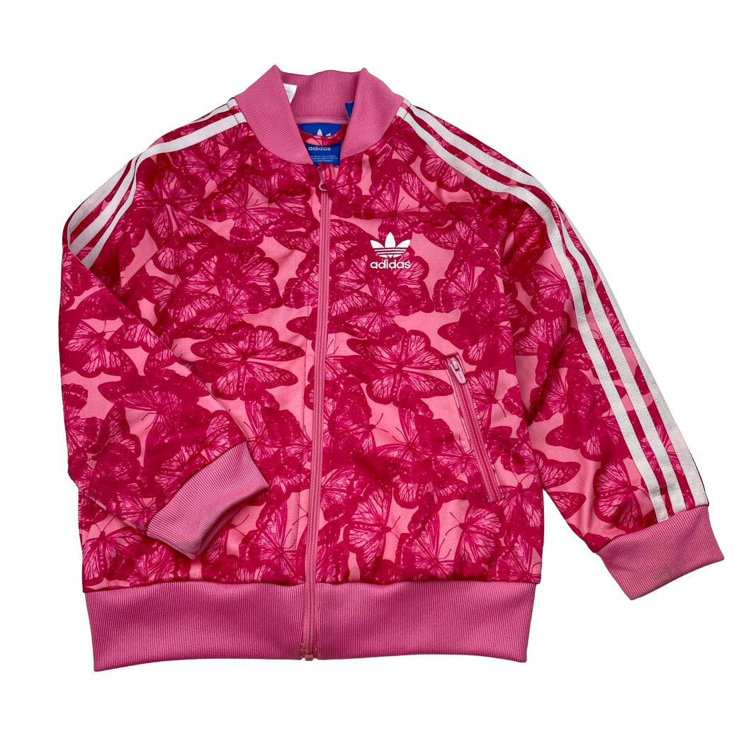 Girls Adidas, zip up track top, butterflies, *stains on cuffs*, FUC, size 3-4,  