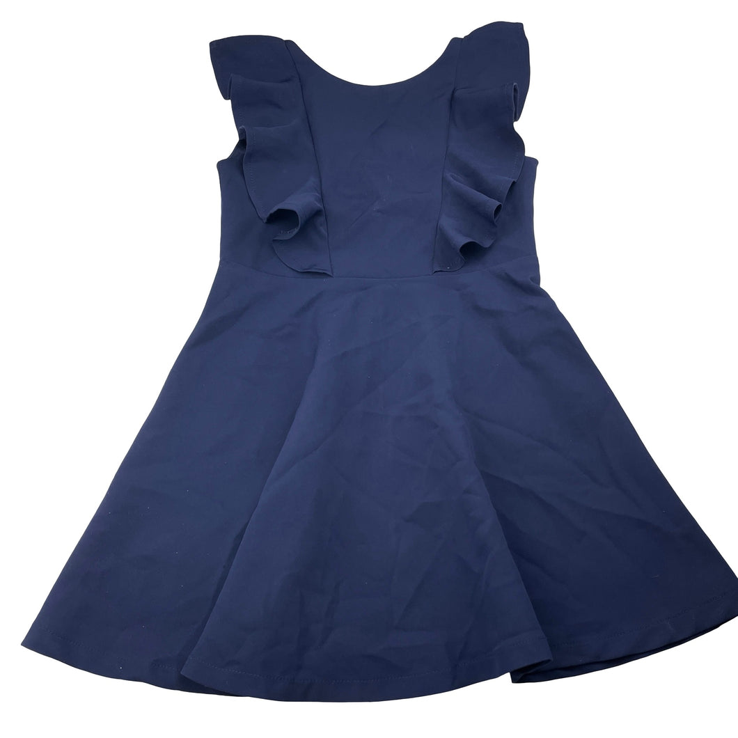 Girls Bardot Junior, navy ruffle party dress, FUC, size 6, L: 61cm