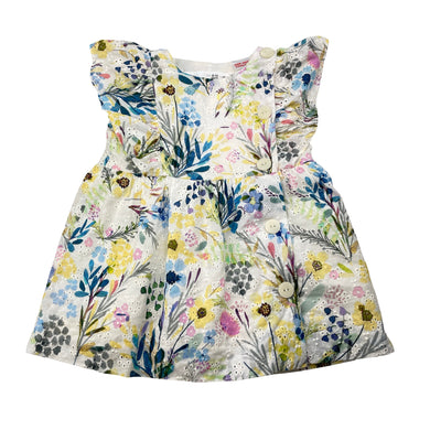 Girls Zara, lined floral broderie cotton dress, EUC, size 0, L: 36cm