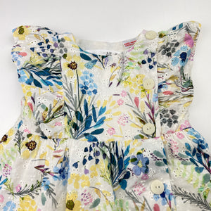 Girls Zara, lined floral broderie cotton dress, EUC, size 0, L: 36cm