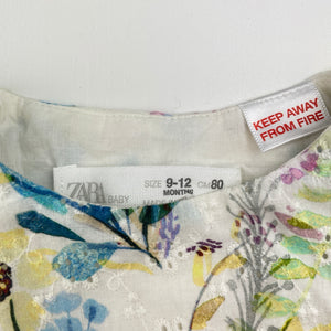 Girls Zara, lined floral broderie cotton dress, EUC, size 0, L: 36cm