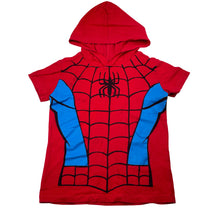 Load image into Gallery viewer, Boys Marvel, Spiderman cotton hooded tee / top, marks on front, FUC, size 5,  
