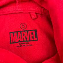 Load image into Gallery viewer, Boys Marvel, Spiderman cotton hooded tee / top, marks on front, FUC, size 5,  