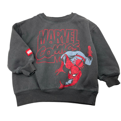 Boys Cotton On, Marvel Spiderman fleece lined sweater / jumper, wash fade, FUC, size 4,  