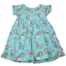 Load image into Gallery viewer, Girls cotton, casual dress, mermaid unicorns, no size, armpit to armpit: 31cm, GUC, size 4-5, L: 52cm