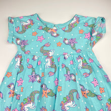 Load image into Gallery viewer, Girls cotton, casual dress, mermaid unicorns, no size, armpit to armpit: 31cm, GUC, size 4-5, L: 52cm