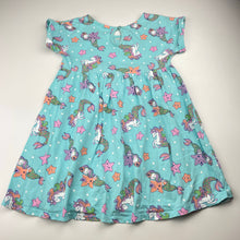 Load image into Gallery viewer, Girls cotton, casual dress, mermaid unicorns, no size, armpit to armpit: 31cm, GUC, size 4-5, L: 52cm