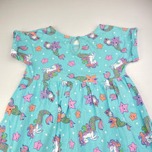 Load image into Gallery viewer, Girls cotton, casual dress, mermaid unicorns, no size, armpit to armpit: 31cm, GUC, size 4-5, L: 52cm