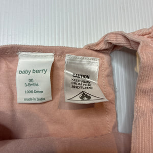 Girls Baby Berry, pink corduroy cotton overalls, EUC, size 00,  
