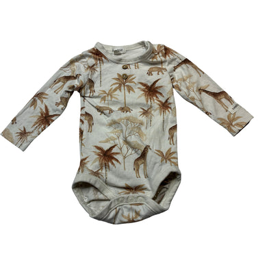 Unisex Newbie, cotton blend bodysuit / romper, jungle animals, GUC, size 000,  