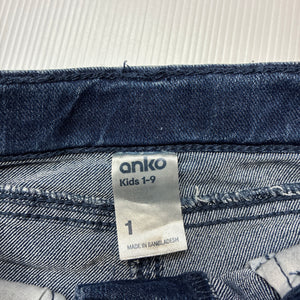 Unisex Anko, dark stretch denim jeans, adjustable, Inside leg: 24cm, GUC, size 1,  