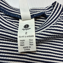 Load image into Gallery viewer, Girls Dymples, navy stripe long sleeve rashie / swim top, GUC, size 2,  