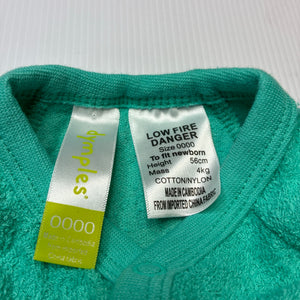 Unisex Dymples, green terry coverall / romper, EUC, size 0000,  