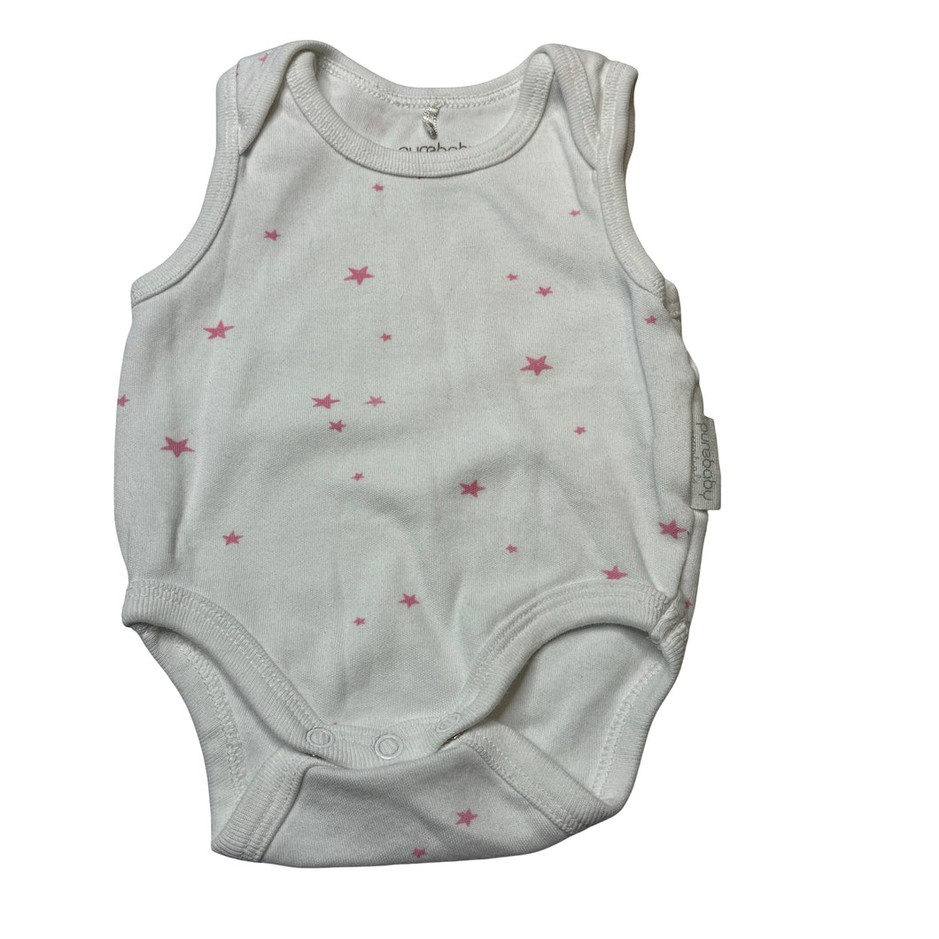 Girls purebaby, soft feel organic cotton singletsuit / romper, EUC, size 0000,  