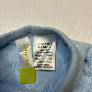 Unisex Dymples, blue terry coverall / romper, EUC, size 0000,  