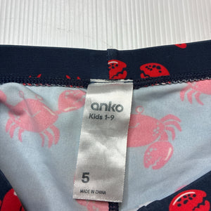 Boys Anko, navy swim shorts, crabs, FUC, size 5,  