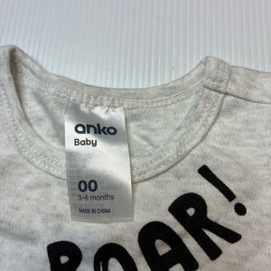 Boys Anko, grey cotton romper, tiger, EUC, size 00,  