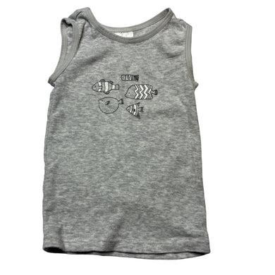 Unisex Target, grey cotton singlet top, fish, EUC, size 00,  