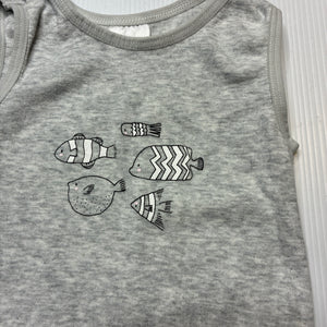 Unisex Target, grey cotton singlet top, fish, EUC, size 00,  