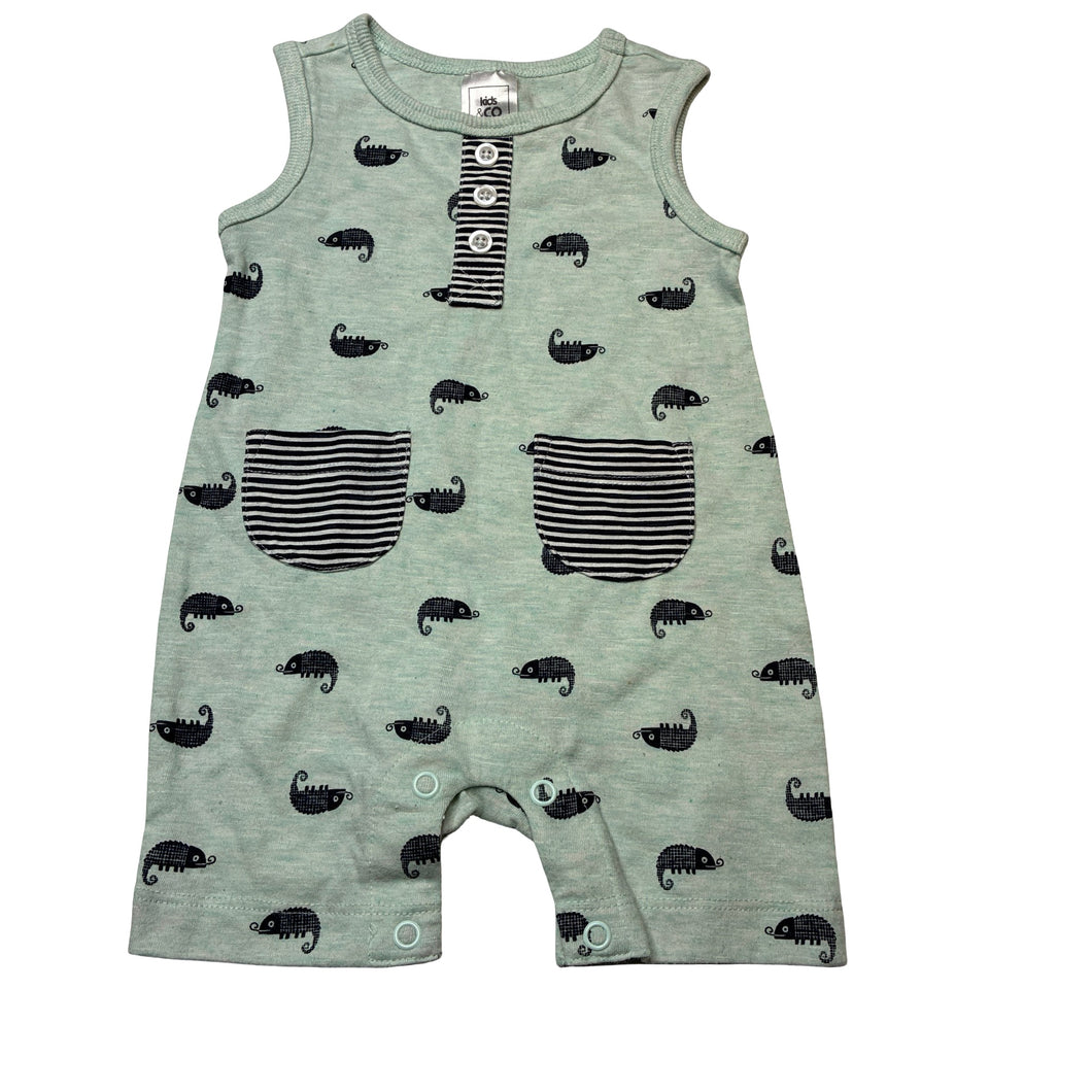 Boys Kids & Co, lightweight romper, chameleons, FUC, size 000,  