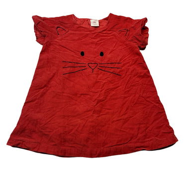 Girls Seed, lined corduroy cotton dress, cat, GUC, size 1, L: 41cm