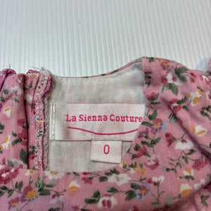 Girls La Sienna Couture, floral cotton ruffle romper, GUC, size 0,  