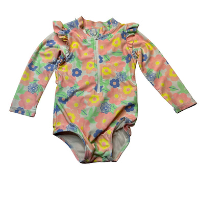 Girls Cotton On, floral long sleeve swim one-piece, EUC, size 0,  