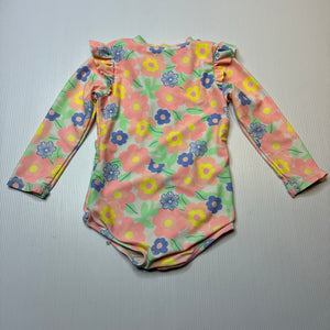 Girls Cotton On, floral long sleeve swim one-piece, EUC, size 0,  