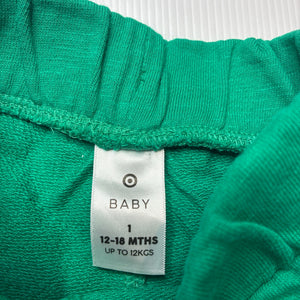 Unisex Target, green cotton shorts, elasticated, EUC, size 1,  