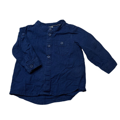 Boys H&M, blue linen / cotton long sleeve shirt, FUC, size 00,  