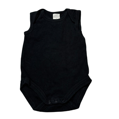 Unisex Baby Berry, black cotton singletsuit romper, GUC, size 0,  