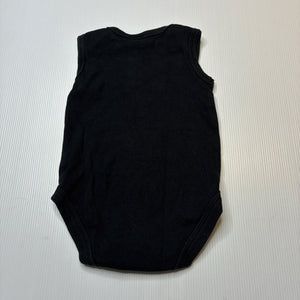 Unisex Baby Berry, black cotton singletsuit romper, GUC, size 0,  