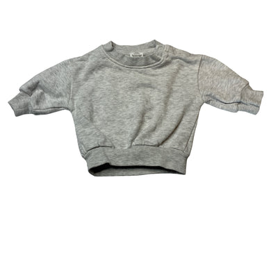 Unisex Baby Berry, fleece lined grey marle sweater / jumper, EUC, size 000,  