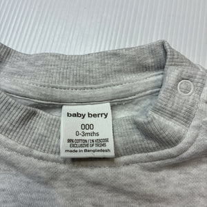 Unisex Baby Berry, fleece lined grey marle sweater / jumper, EUC, size 000,  