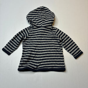 Unisex Cotton On, navy & grey stripe cotton hooded top, EUC, size 000,  