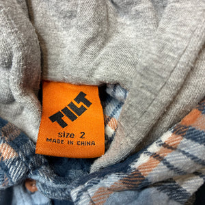 Boys Tilt, flannel cotton long sleeve hooded shirt, GUC, size 2,  
