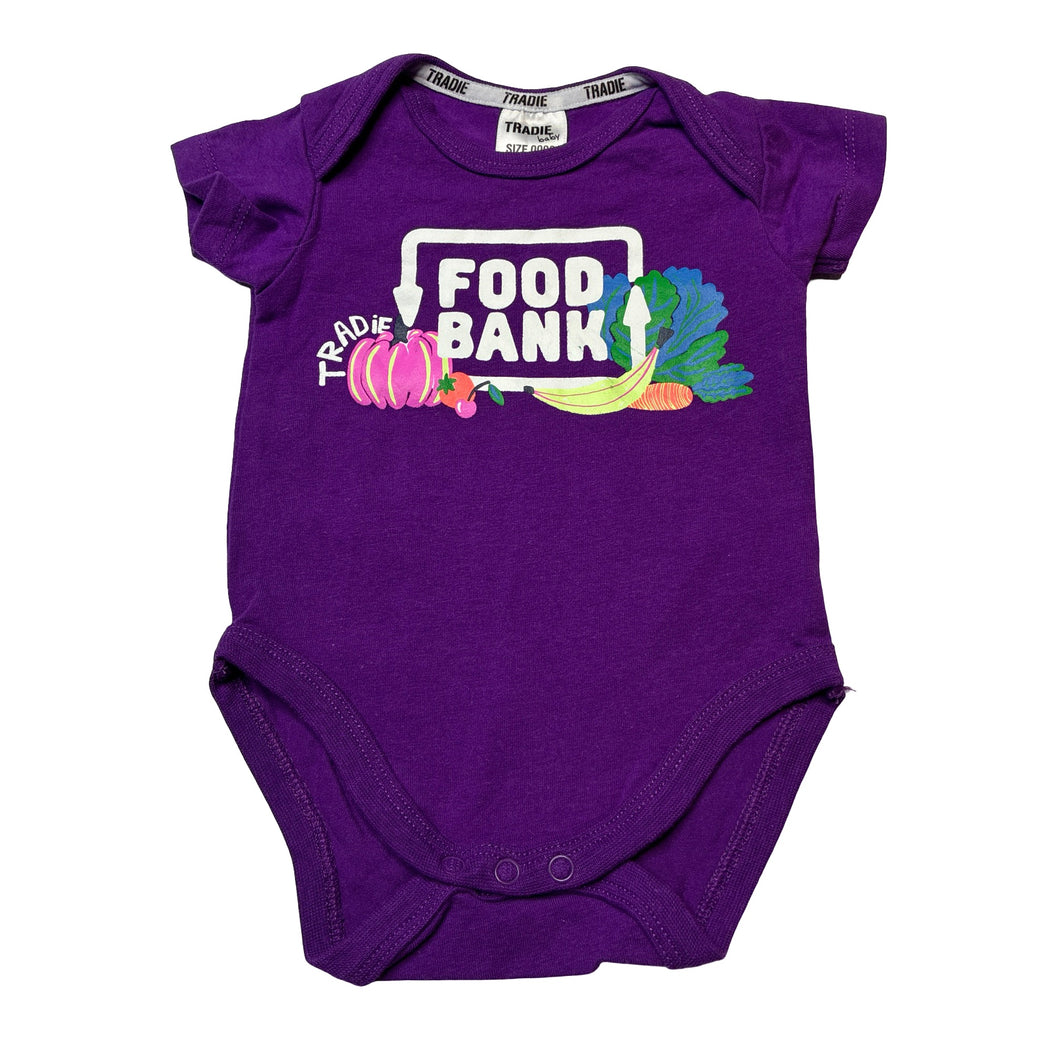 Unisex TRADIE Baby, purple stretchy bodysuit / romper, EUC, size 0000,  