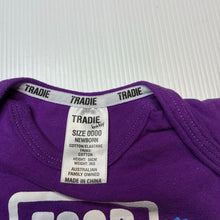 Load image into Gallery viewer, Unisex TRADIE Baby, purple stretchy bodysuit / romper, EUC, size 0000,  