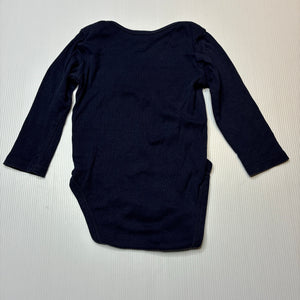 Unisex H&M, navy organic cotton bodysuit / romper, GUC, size 0,  
