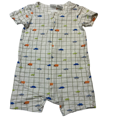 Boys Cotton On, soft feel stretchy zip romper, cars, GUC, size 0,  