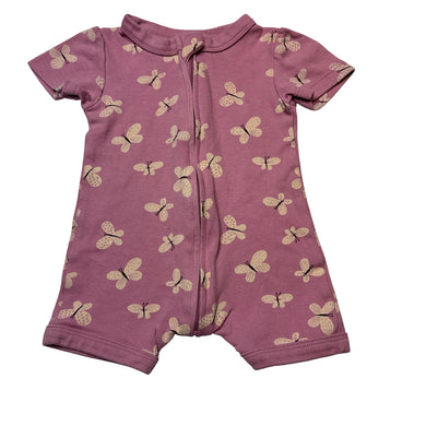 Girls Baby Berry, pink cotton zip romper, butterflies, FUC, size 000,  