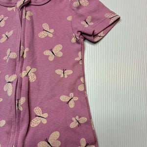 Girls Baby Berry, pink cotton zip romper, butterflies, FUC, size 000,  
