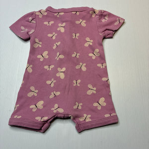 Girls Baby Berry, pink cotton zip romper, butterflies, FUC, size 000,  