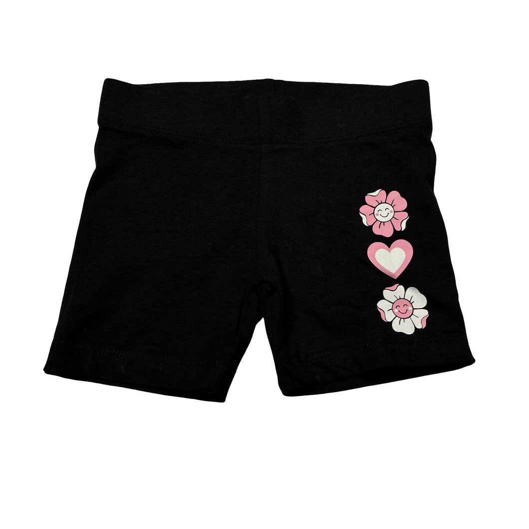 Girls Anko, black bike shorts, elasticated, flowers, EUC, size 2,  