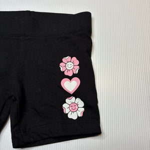 Girls Anko, black bike shorts, elasticated, flowers, EUC, size 2,  