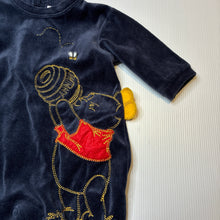 Load image into Gallery viewer, Unisex Disney, Winnie The Pooh embroidered velour coverall / romper, light mark on chest, FUC, size 000,  